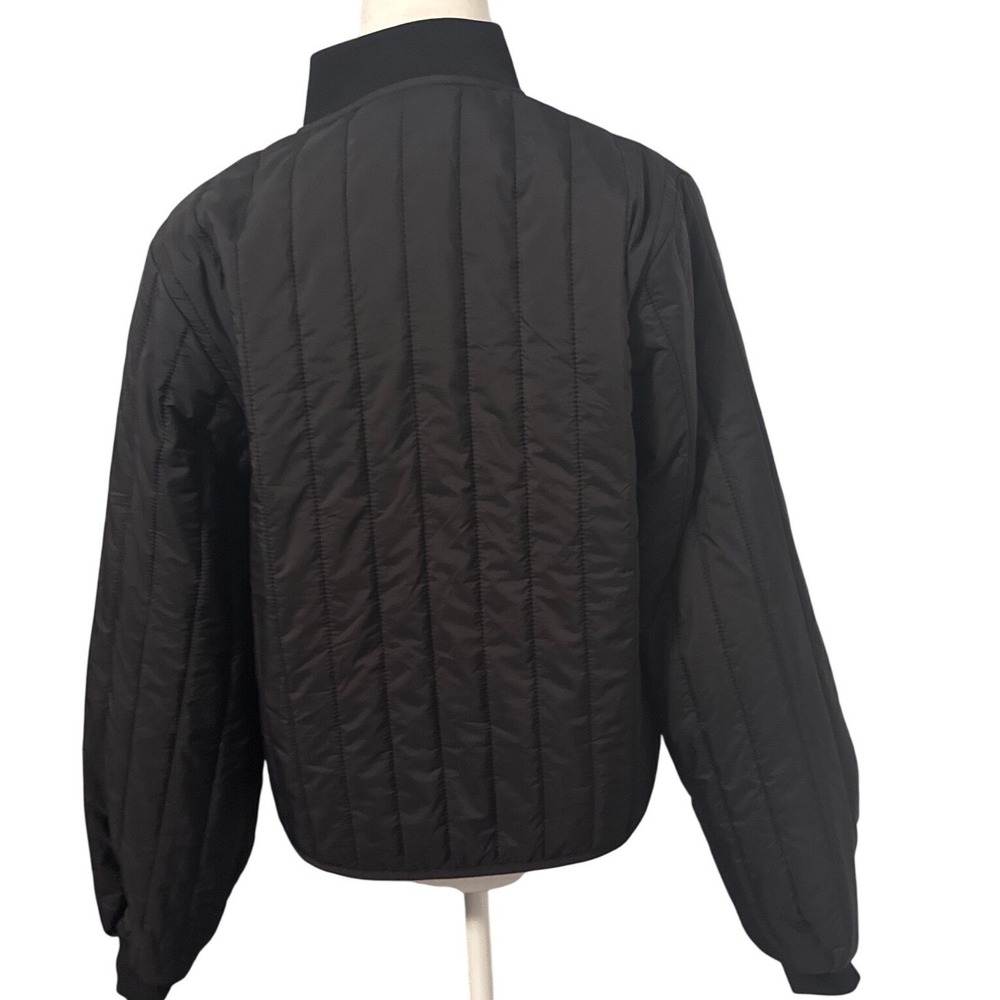 RAINS Banja Liner Bomber Jacket Black Quilted Padded Snap Front Women's Size M - Picture 3 of 10